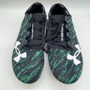 New Under Armour Miller Pro Black Green Sz 10 UA Track Running Shoes 1266204-299